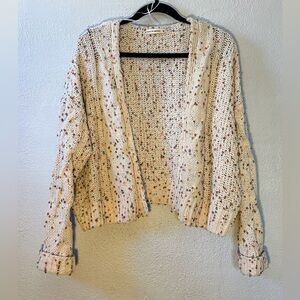 Moon & Madison Cream Speckled Confetti Cardigan Sweater Medium cozy chunky knit